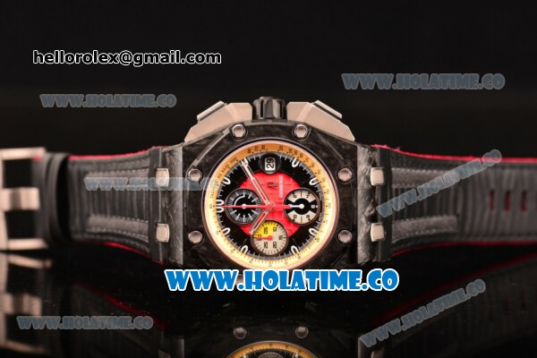 Audemars Piguet Royal Oak Offshore Real Forge Carbon Grand Prix Swiss Valjoux 7750 Automatic Carbon Fiber Case with Black/Red Dial and Black Leather Strap - 1:1 Original (J12) - Click Image to Close